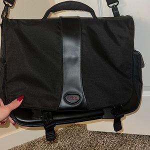 TUMI Nylon and Leather Laptop Briefcase with Strap Buckles Black